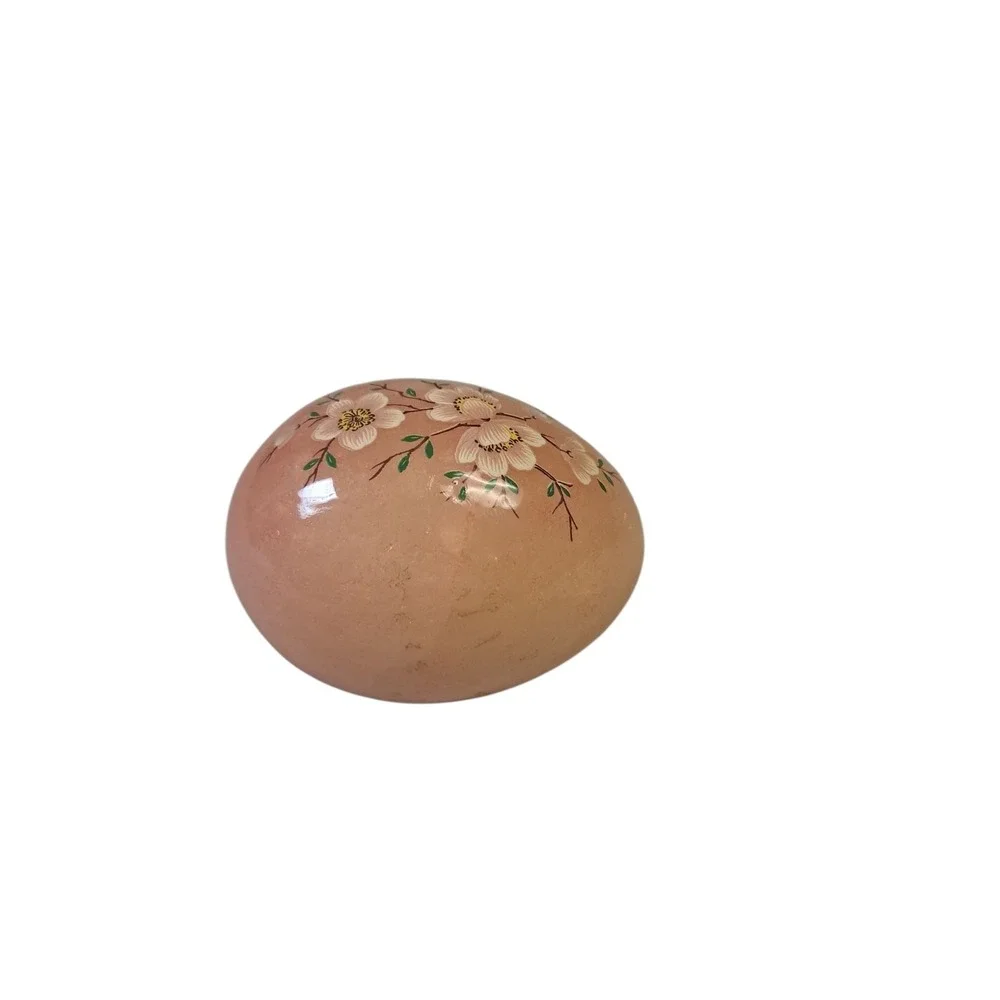 Vintage Decorative Alabaster Egg Made‎ In Italy Pink With Flowers